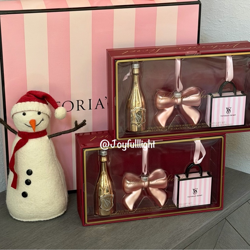2X Victoria's Secret Collector's Edition 3-Piece Holiday Glass Ornaments Gift